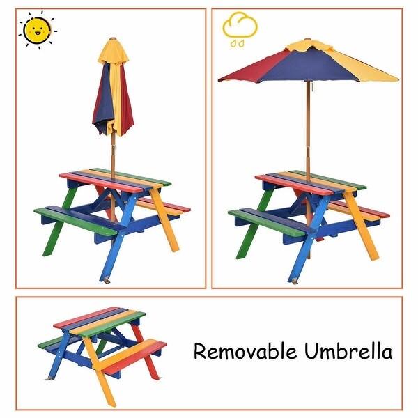 4Seat Outdoor Kids Picnic Table Bench Set with Removable Umbrella