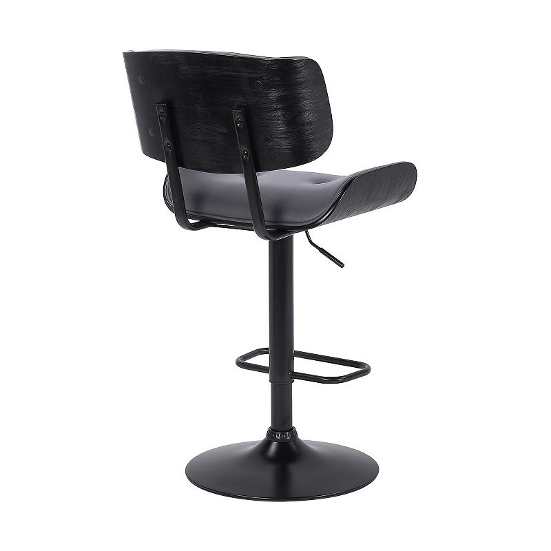 Bar Stool with Leatherette Button Tufted Back and Seat， Gray