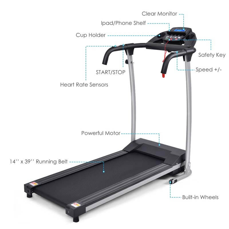 Electric Folding Treadmill, Fitness Compact Running Machine with 12 Preset Programs LCD Monitor