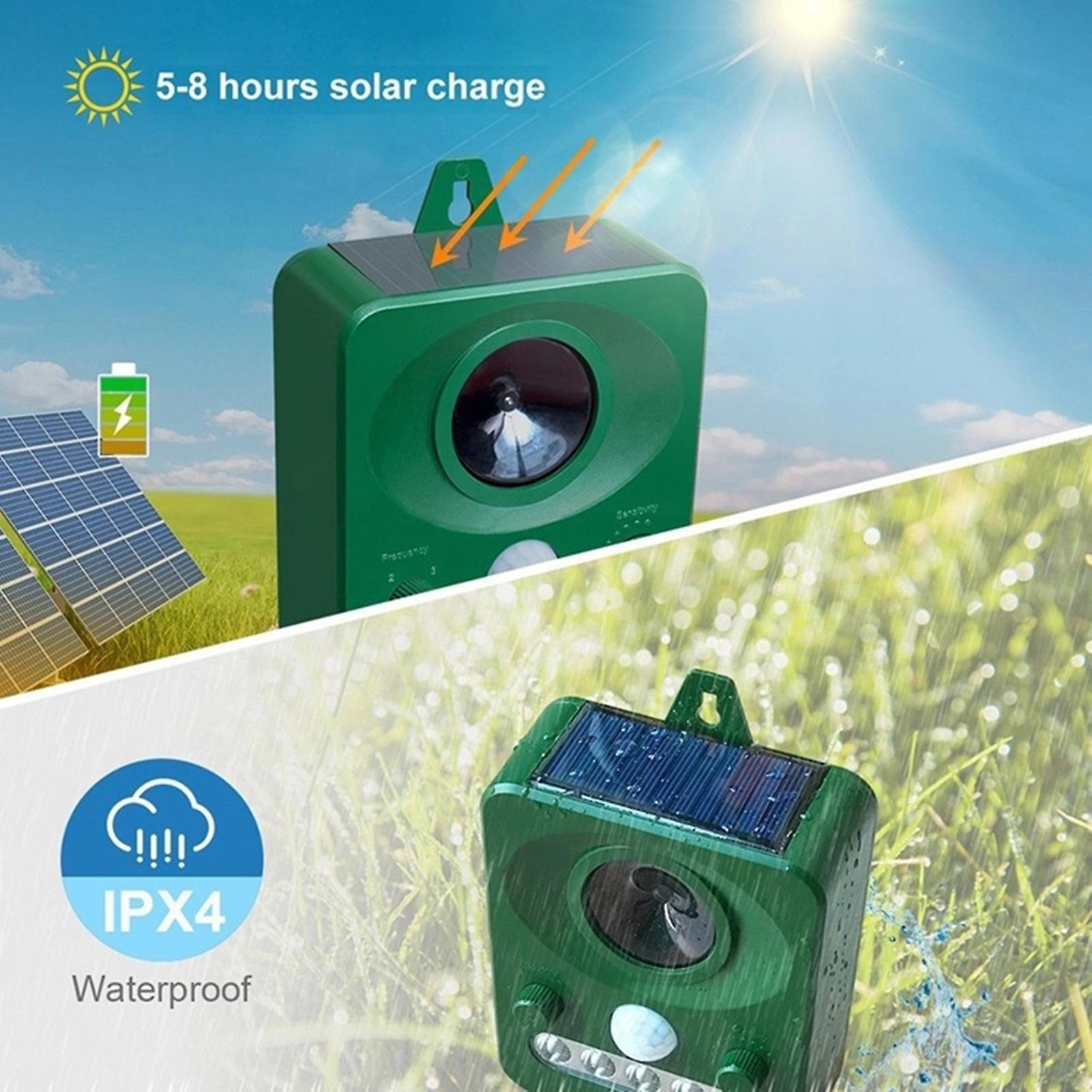 Green Ultrasonic Animal Repeller Solar Usb Charging Electronic Animal Repeller Outdoor Waterproof With Flashing Led Light For Foxes Birds Dogs