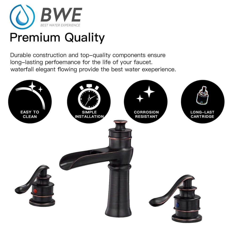 BWE 8 in Waterfall Widespread 2Handle Bathroom Faucet With Popup Drain Assembly in Spot Resist Oil Rubbed Bronze