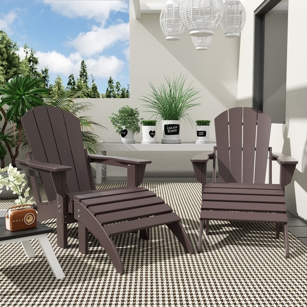 Polytrends Laguna Hdpe All Weather Outdoor Patio Foldable Adirondack Chairs With Ottomans (5Piece Set)