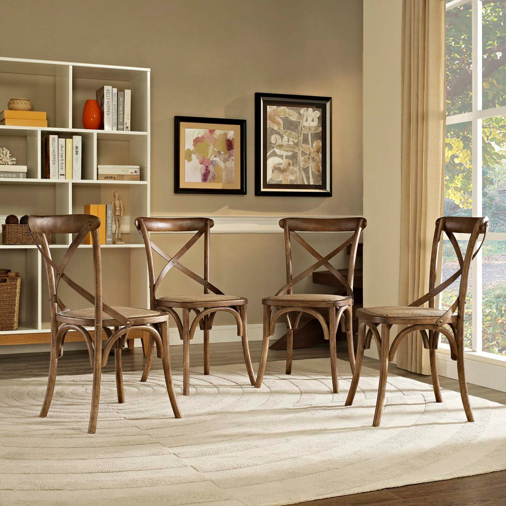 Walnut Gear Dining Side Chair Set of 4   Tropical   Dining Chairs   by ShopFreely  Houzz