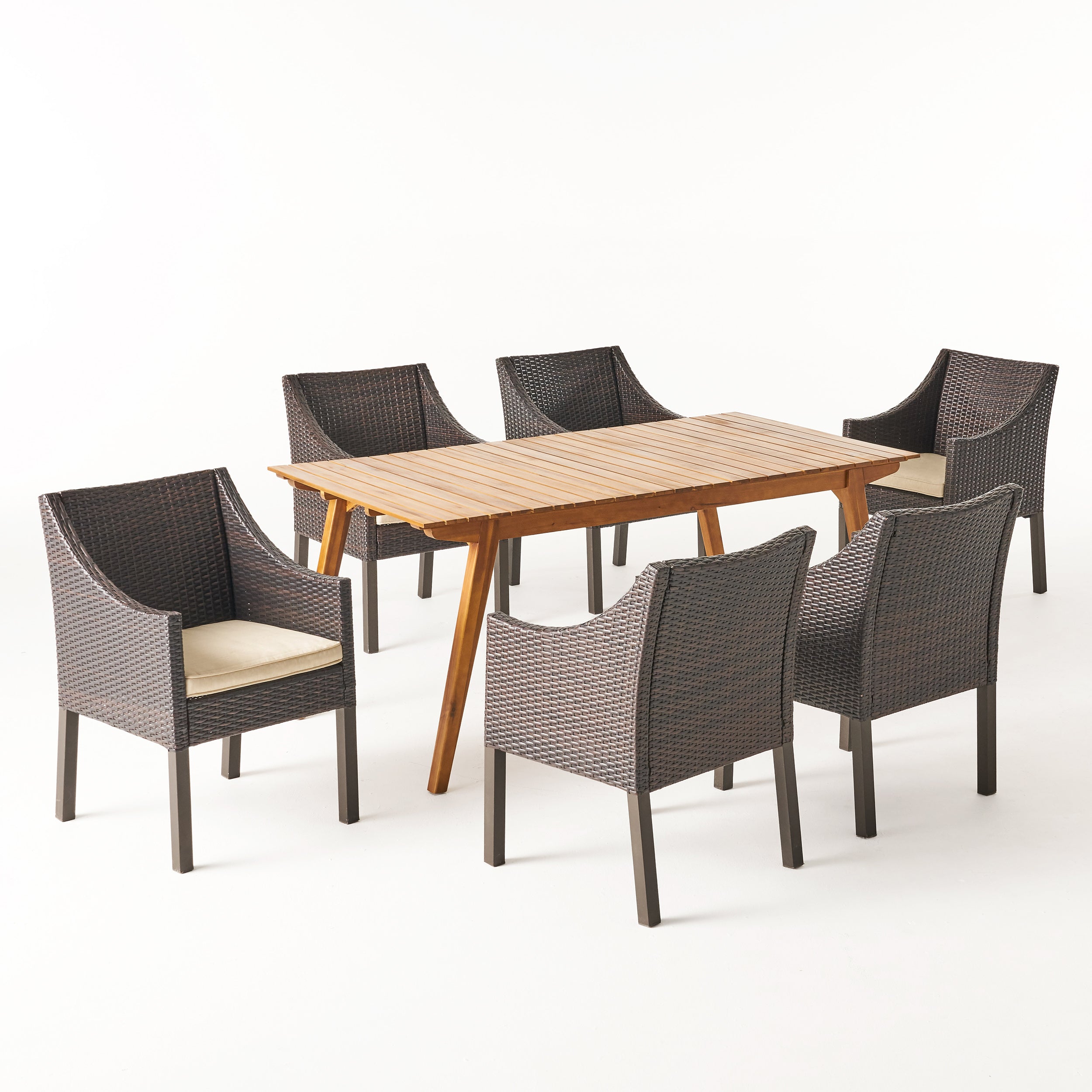 Visalia Outdoor 7 Piece Teak Finished Acacia Wood Rectangular Dining Set