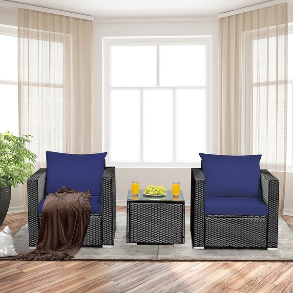 Costway 3PCS Patio Rattan Wicker Furniture Set Sofa Table W/Cushion