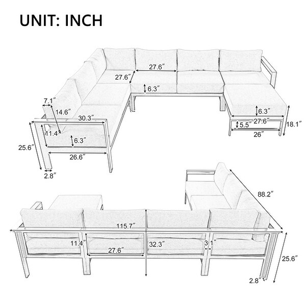 5pcs Patio Ushape Modular Combination Upholstered Sofa Furniture Set