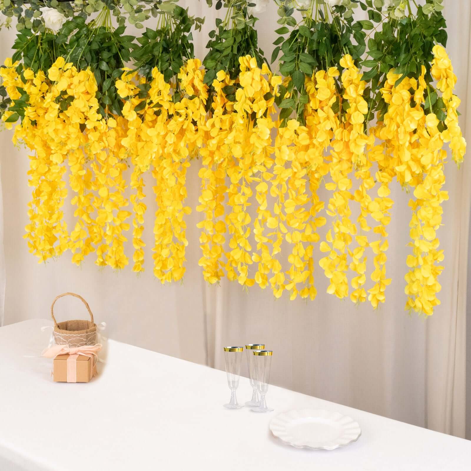 5 Pack Yellow Artificial Silk Hanging Wisteria Flower Vines 44