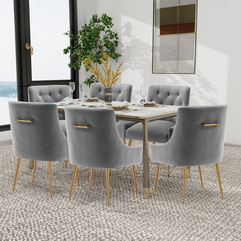 SEYNAR Modern Dining Chairs Set of 6  Velvet Accent Chair Tufted Back Armless Chair with Back Pull