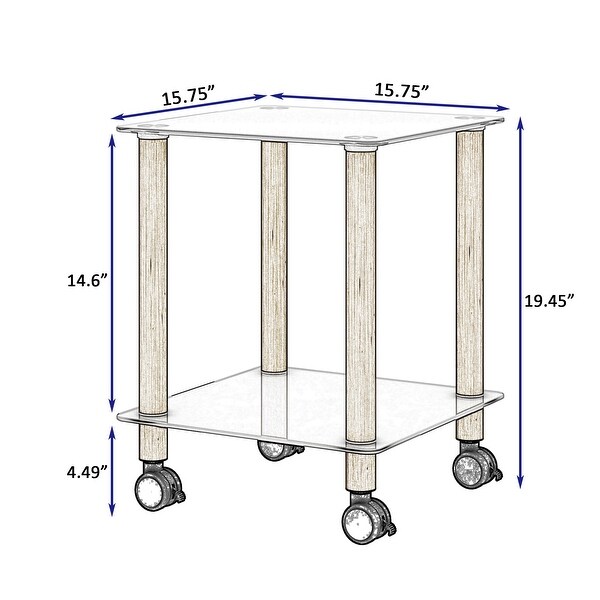 1Piece White+Oak Side Table ，2Tier Space End Table ，Modern Night Stand，Sofa table，Side Table with Storage Shelve