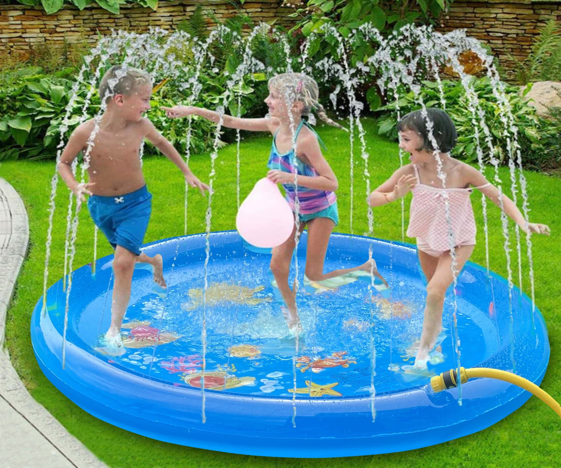 68 Splash Pad， Sprinkler and Splash Play Mat， Inflatable Summer Outdoor Sprinkler Pad Water fountain pad Toys Fun for Children， Infants， Toddlers pool party birthday gift backyard fun