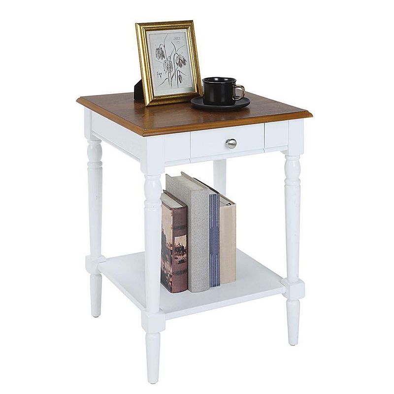 Convenience Concepts French Country 1 Drawer End Table with Shelf， Dark Walnut/White Finish