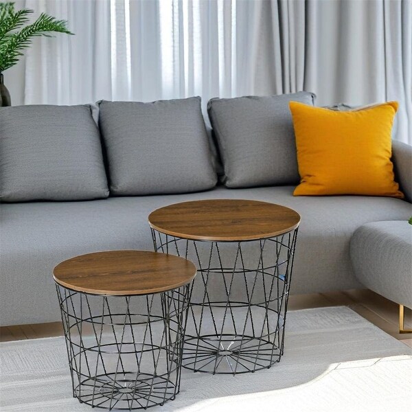 End Tables Set of 2，Nesting Tables w/Storage，Round Accent Side Tables