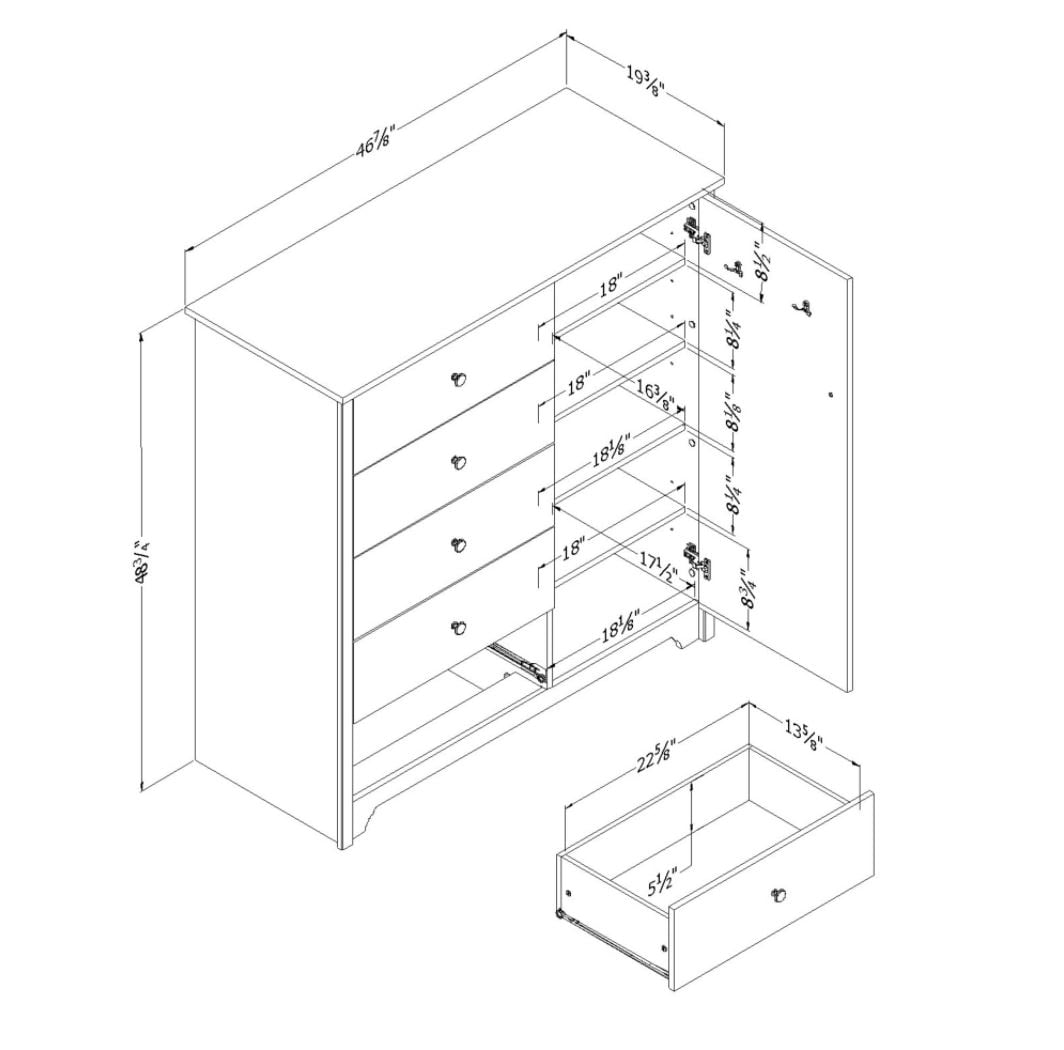 South Shore Vito Door Chest with 5 Drawers, Gray