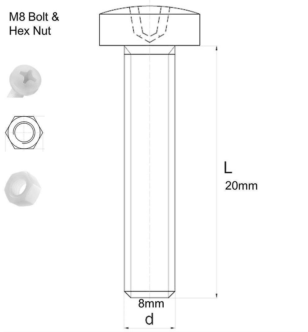 Pack of 10 Transparent Clear Plastic Acrylic M8 x 20mm Nuts and Bolts -Acrylic Plastic Screws， ， Washers