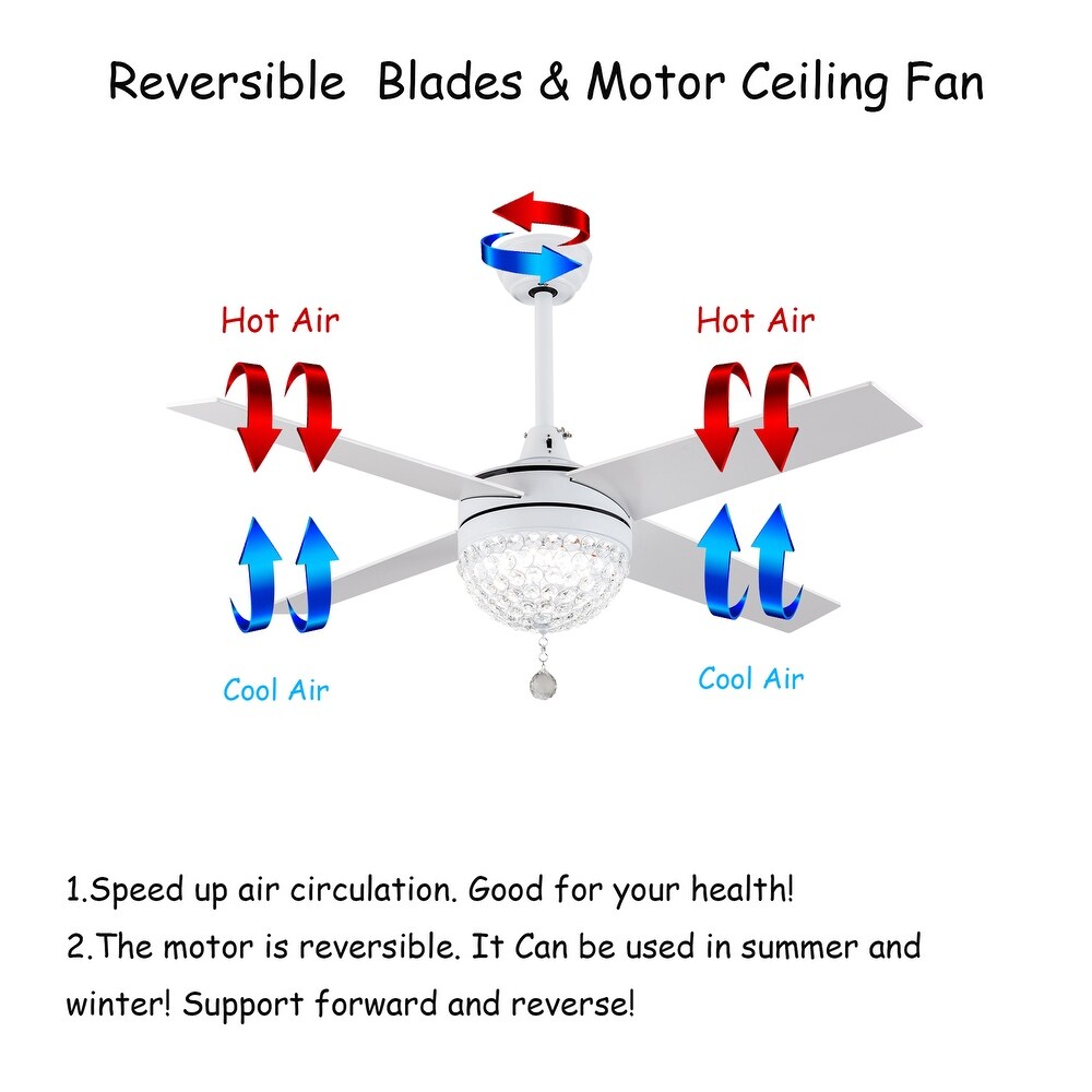 Oaks Aura 42in.Modern Revisable LED Glam Crystal Ceiling Fan with Light  Remote Control Included