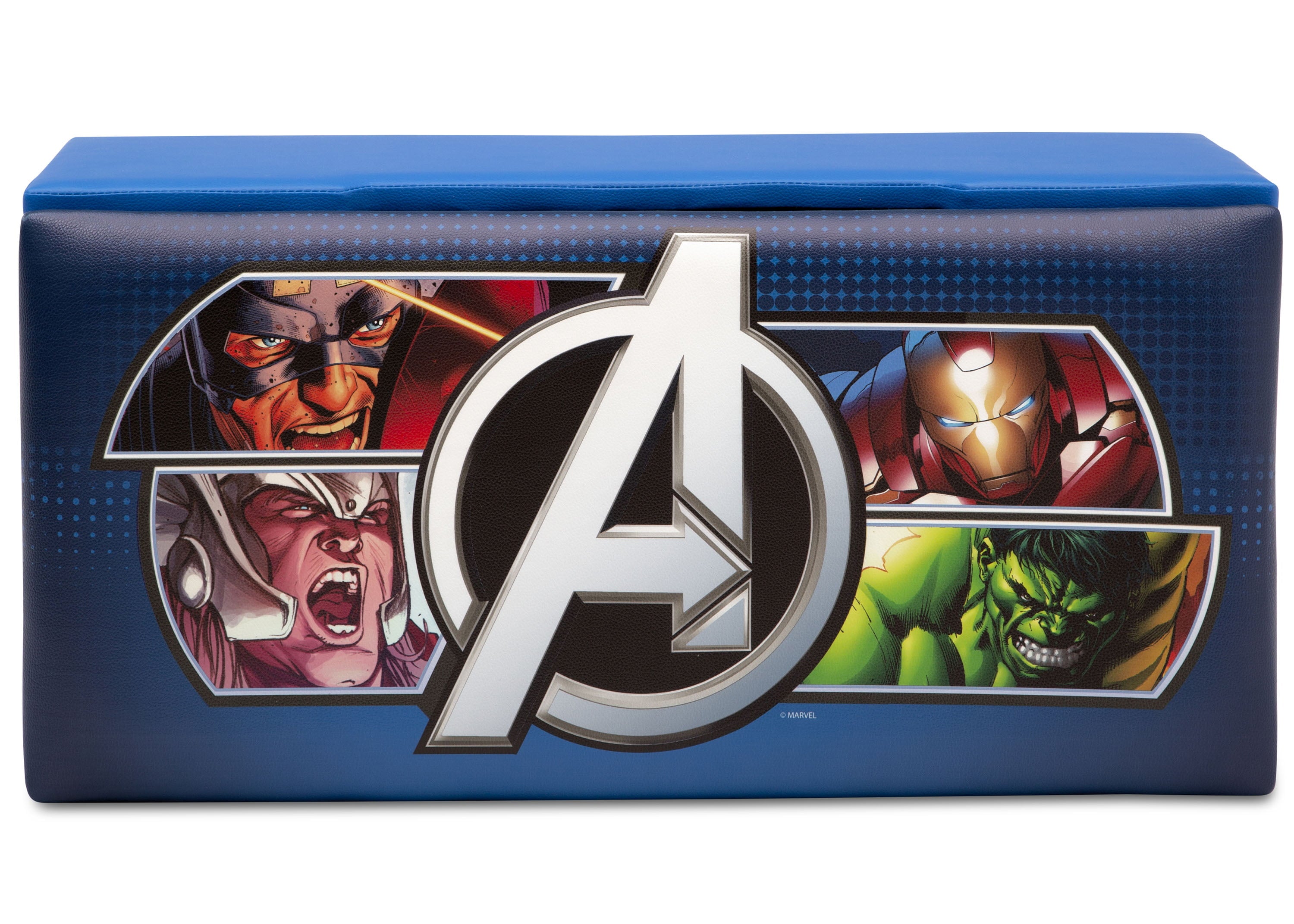 Marvel Avengers Upholstered Storage Bench for Kids | Perfect for Bedrooms/Playrooms/Living Rooms | Features Fun Graphics of Hulk, Iron Man, Captain America, Thor