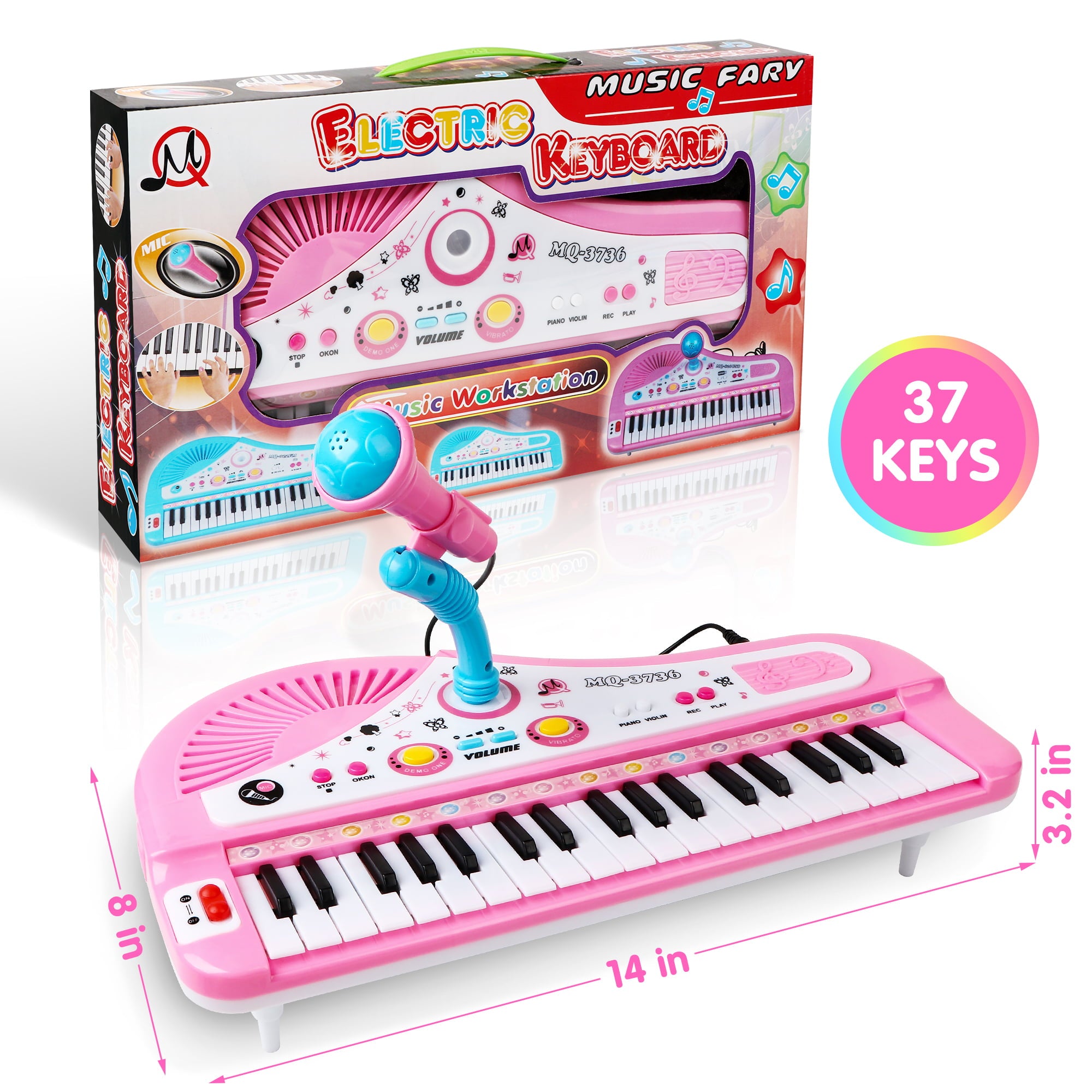 Huge Wave Baby Keyboard Toys for Kids， Pink Piano Musical Instrument with Microphone for Toddlers Girls Boys Aged 4 5 6+