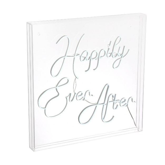 Happily Ever After Square Contemporary Glam Acrylic Box Usb Operated Led Neon Light White Jonathan Y