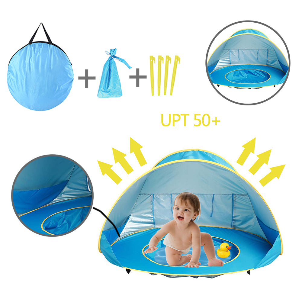 SEARCHI Baby Beach Tent  Up Collapsible Portable Shade Pool UV Protection Canopy Sun Shelter Playhouse for Infant，Carry Bag Included，50+ UPF (Round)