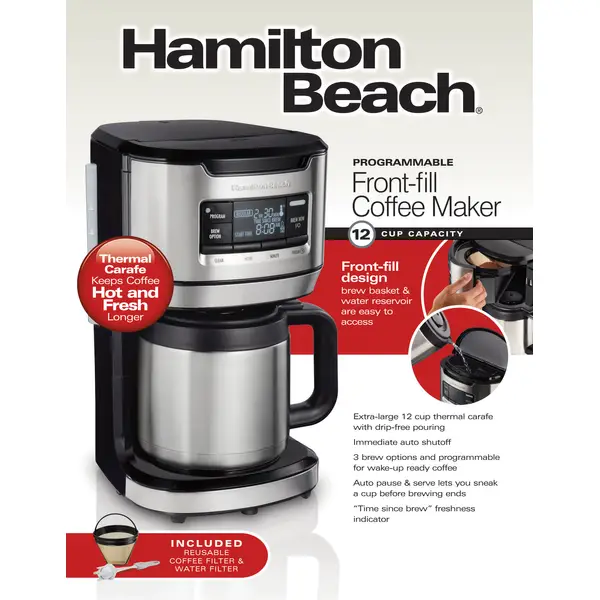 Hamilton Beach Programmable Front-Fill 12-Cup Coffee Maker with Thermal Carafe