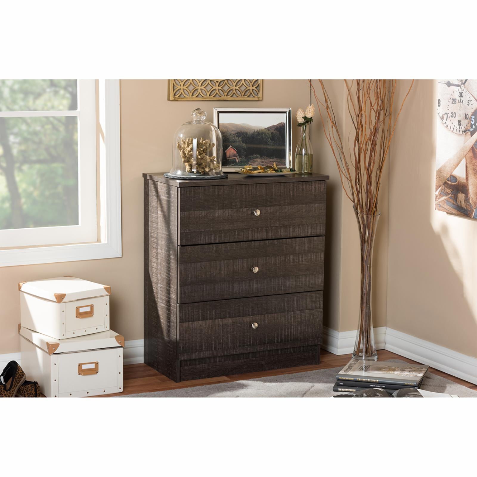 Baxton Studio Decon Modern and  Espresso Brown Wood 3-Drawer Storage Chest