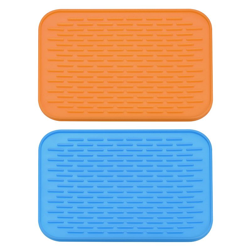 2 Pcs 8.5 x 6 Sink Drain Pad 2 Colors Silicone Dish Drying Mat Set