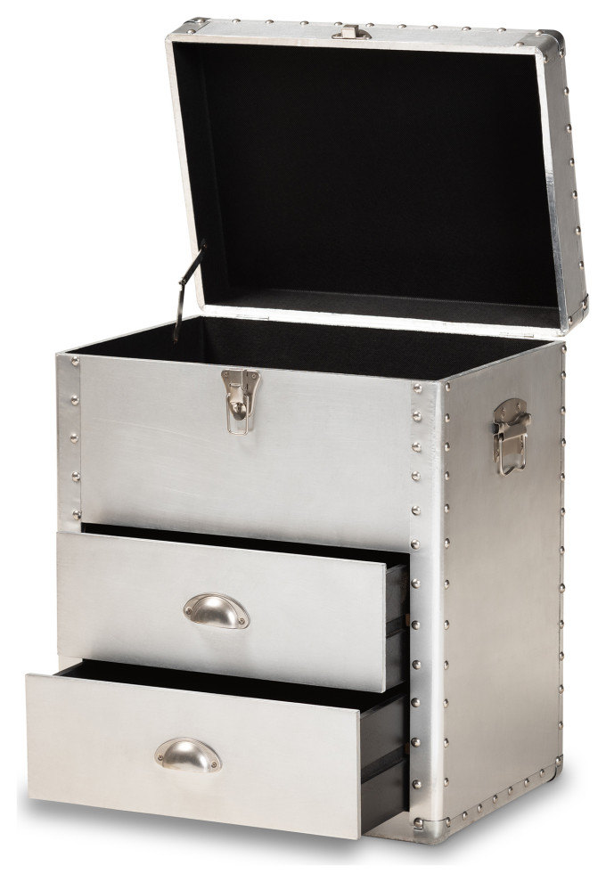 Glannant French Industrial Silver Metal 2 Drawer Accent Storage Chest   Industrial   Accent Chests And Cabinets   by Baxton Studio  Houzz