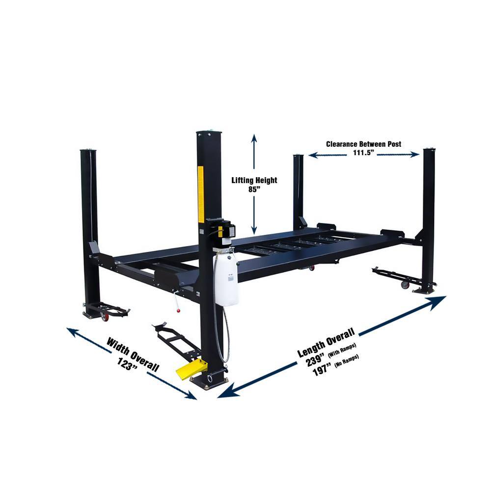 TUXEDO Storage 4-Post Car Lift 9000 lbs. Extended LengthHeight - With Poly Casters Drip Trays Jack Tray FP9K-DX-XLT