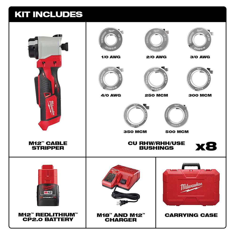 Milwaukee M12 Cable Stripper Kit for Cu RHW / RHH / USE 2435X-21 from Milwaukee