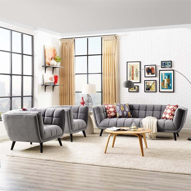 Modway Bestow 2 Piece Modern Chic Luxe Performance Velvet Sofa Set in Gray   Midcentury   Living Room Furniture Sets   by Homesquare  Houzz