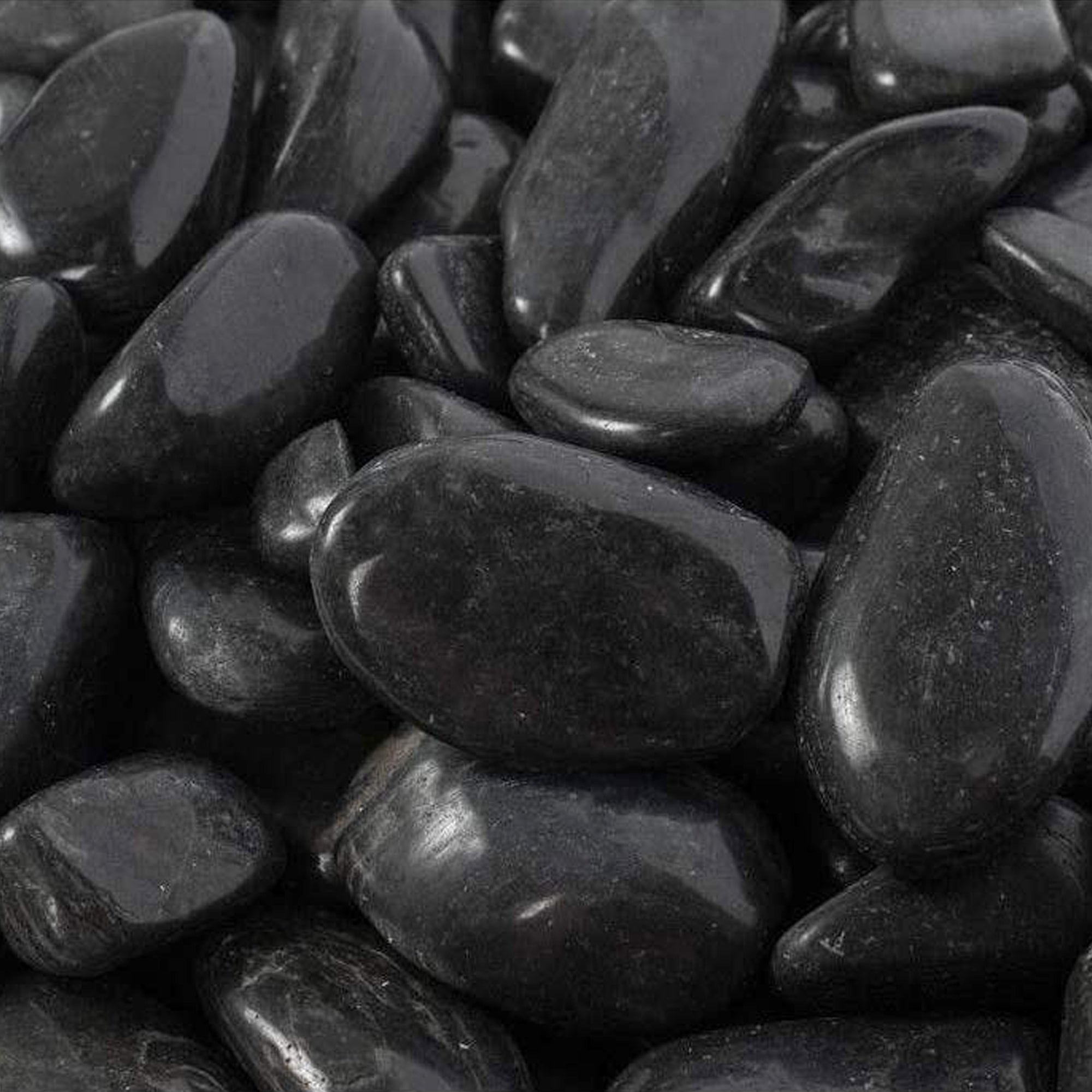 Rainforest Outdoor Decorative Natural Stone, Super Polished Pebbles, Black, 2-3