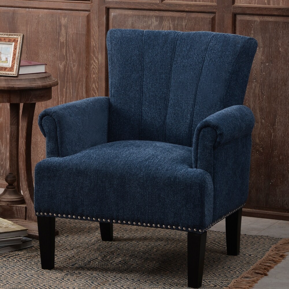 Polyester Accent Chair High Back Casual Sofa with Nailheads Modern Arm Chair Club Chairs with Rubber Wood Legs for Livingroom