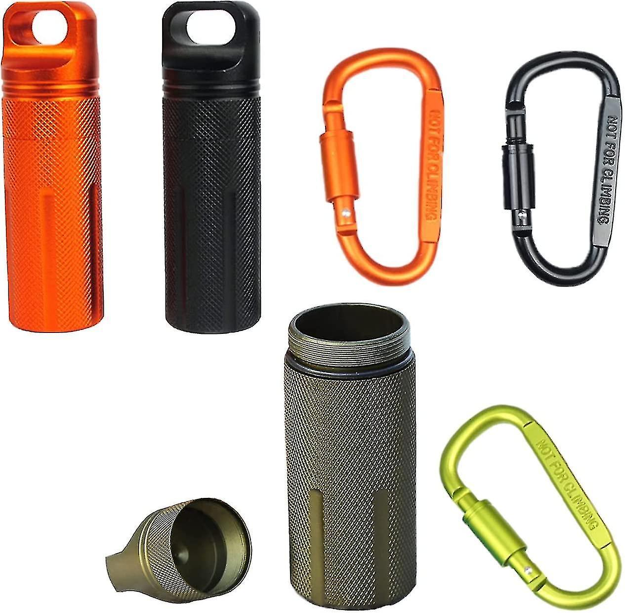 3pcs Waterproof Edc Container， Metal Survival Capsule For Camping Climbing， With 3pcs Carabiners