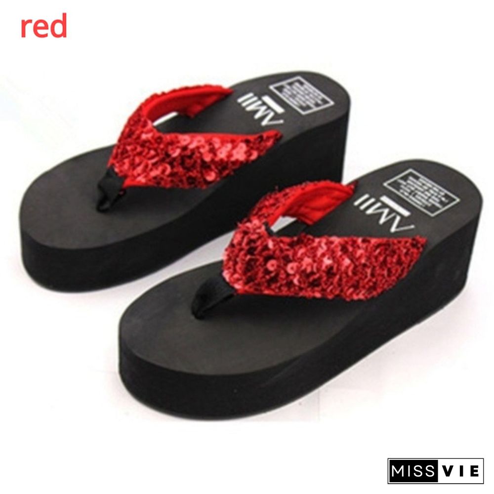 Women Summer Bling Strap Flip Flops Beach Slippers Shoes Mules Platforms Sandals