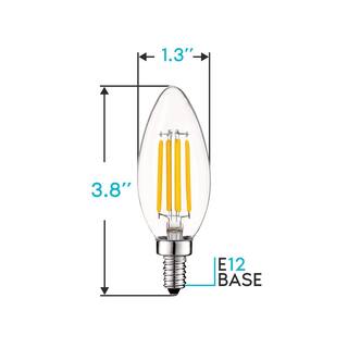 LUXRITE 60-Watt Equivalent B10 Dimmable LED Light Bulbs Clear Glass Filament 5000K Bright White (12-Pack) LR21598-12PK