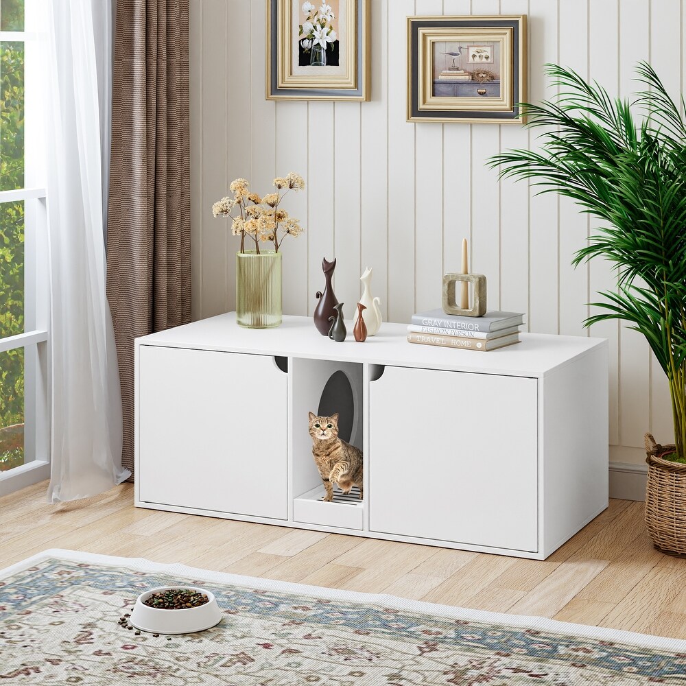 Cat Litter Box EnclosureModern Large Cat Washroom Storage Cabinet   43.3\