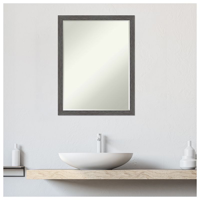 Pinstripe Plank Grey Thin Petite Bevel Bathroom Wall Mirror