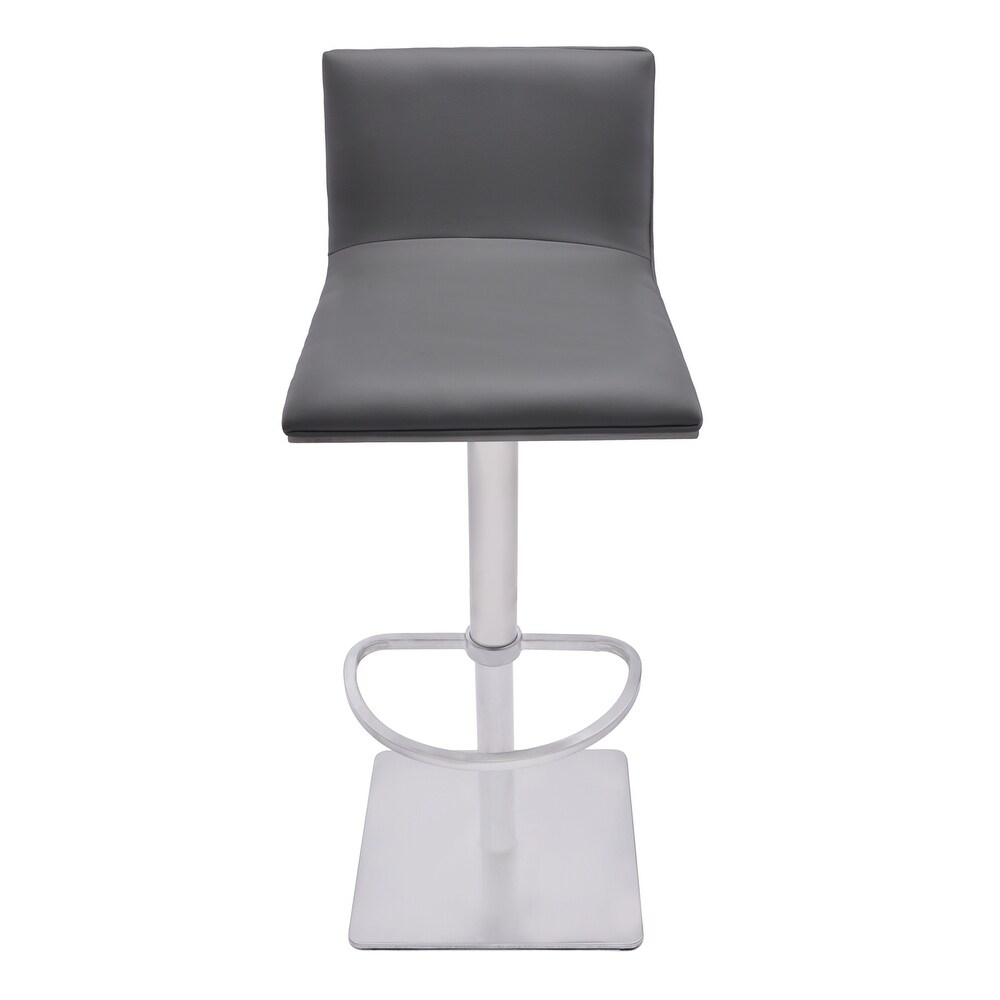 Armen Living Crystal Barstool in Brushed Steel finish with Grey Fabric upholstery and Walnut Back