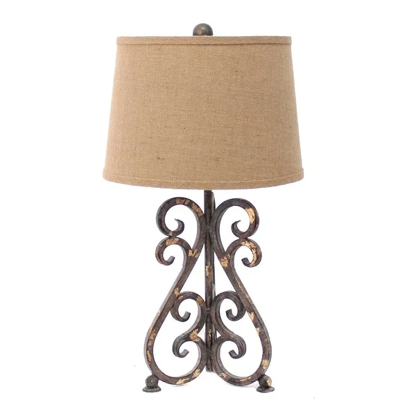 13 x 11 x 23.75 Bronze Vintage Metal Khaki Linen Shade - Table Lamp - 13 x 11 x 23.75