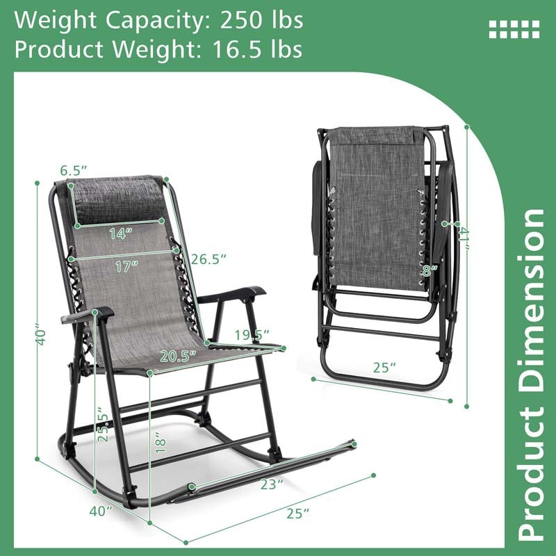 Lightweight Folding Rocking Chair with Footrest, Outdoor Patio Sun Chair Lawn Beach Camping Chair