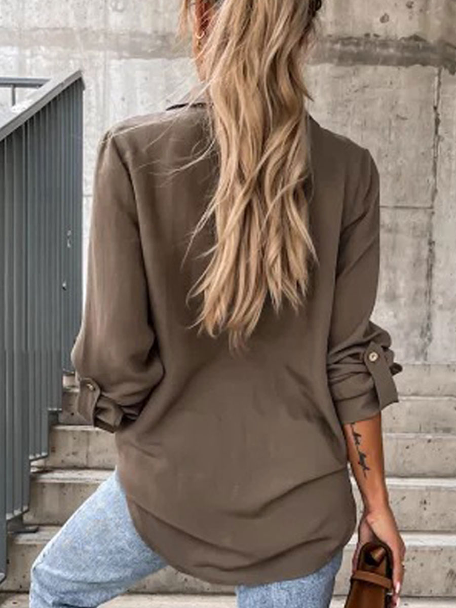 Casual Loose Solid Color Long-sleeved Blouse