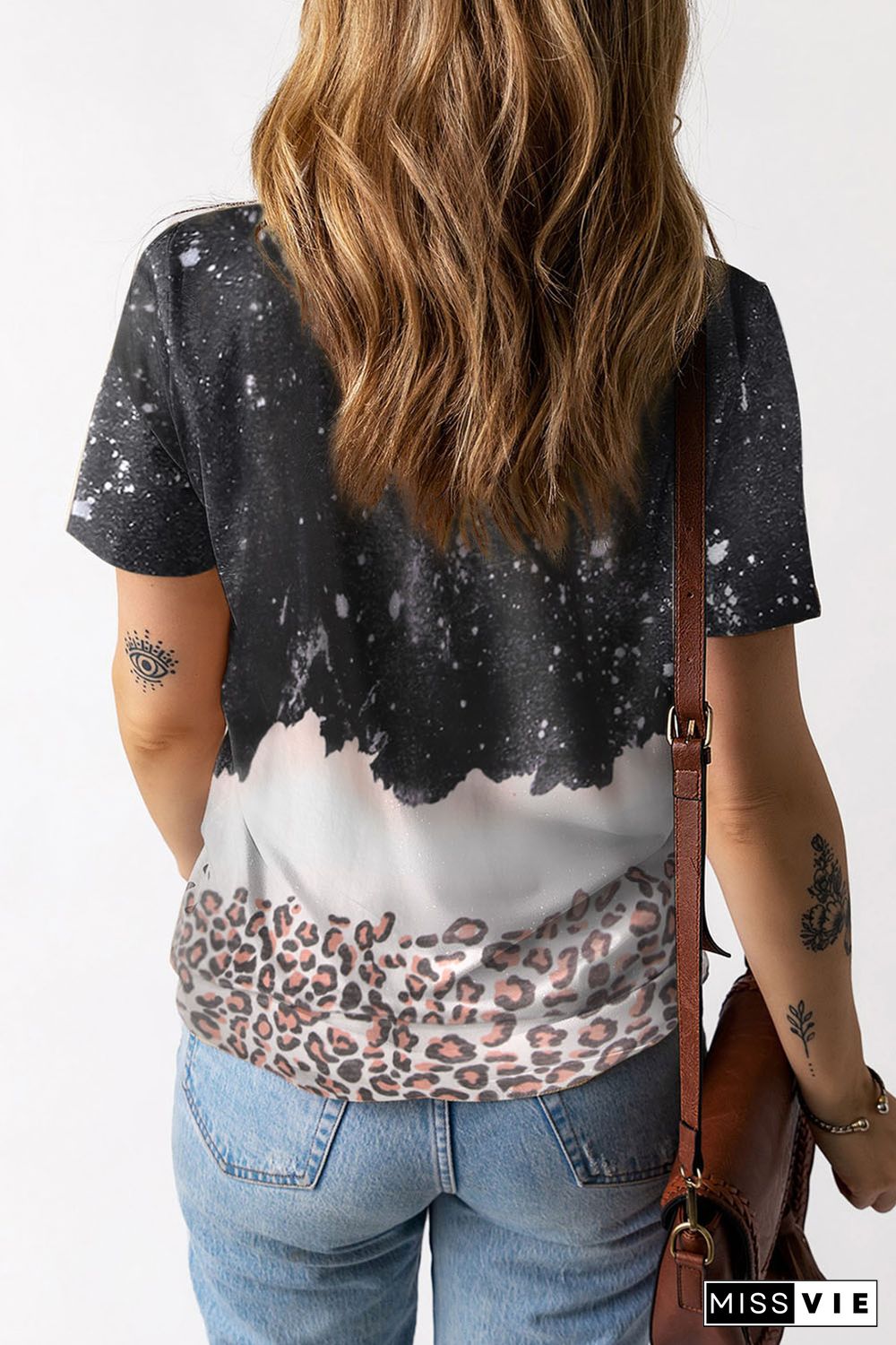 Black Leopard Print Detail Bleached Tee