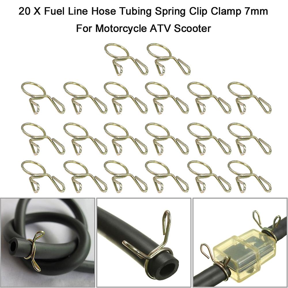 20 Pcs 20x Fuel Line Hose Tubing Spring Clip Clamp 7mm For Motorcycle Atv Scooter