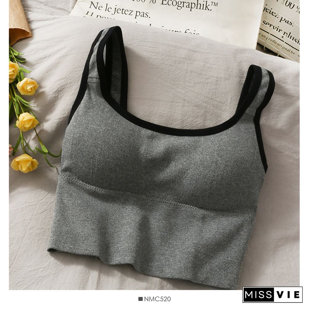 Pearl Diary Bra Tops Summer V Neck Rib Crop Tank Top With Detachable Bra Pads Sleevelss Solid Color Backless Sporty Bra Top