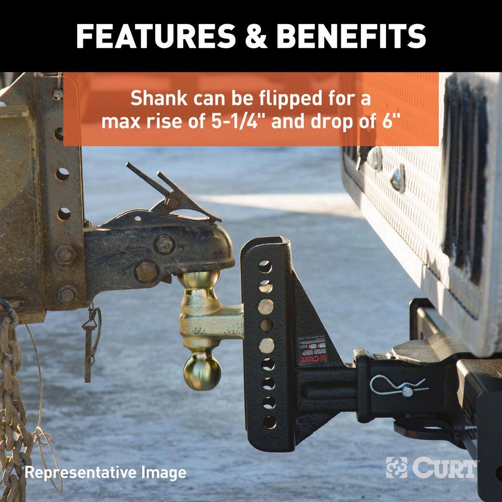 CURT 20000 lbs. Adjustable Trailer Hitch Channel Mount Ball  Pintle Hook Combination with 2-516 in. Ball (2-12 in. Shank) 45908