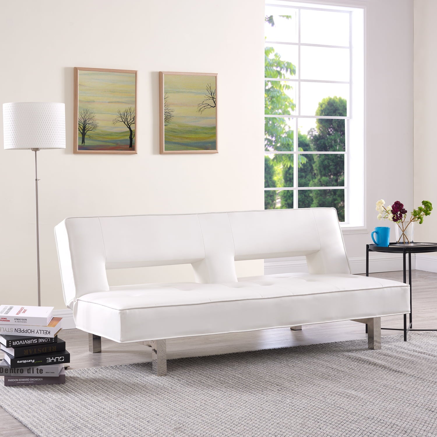 White Futon by Naomi Home-Material:Faux Leather,Size:Modern