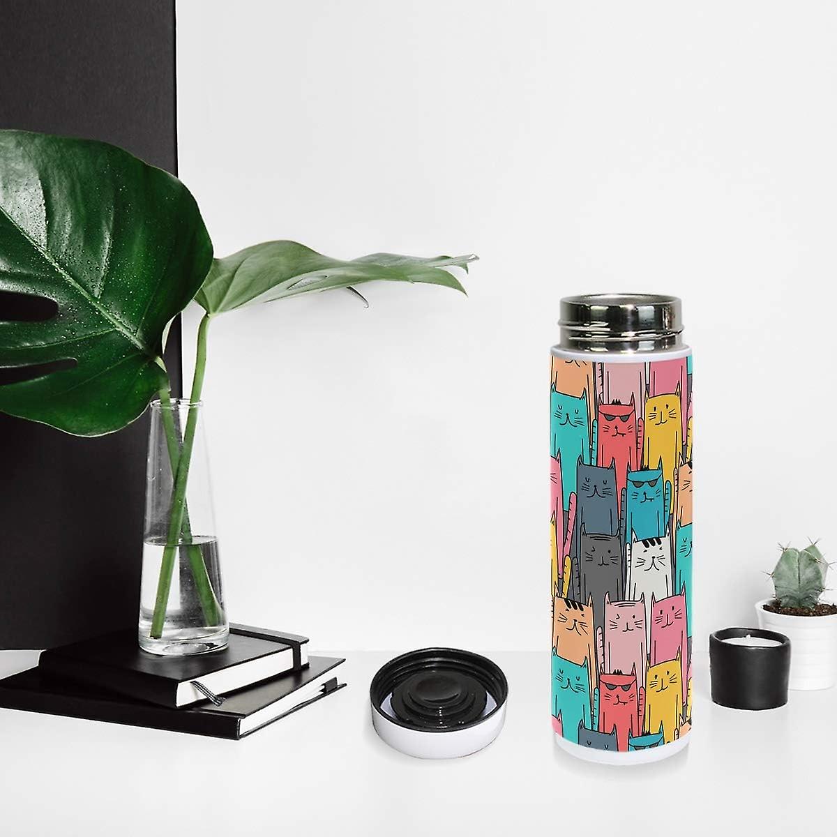 Vacuum Insulated Stainless Steel Water Bottle Funny Cat Doodle Art Thermos Tumblers Portable Hyrdoflask Travel Mug