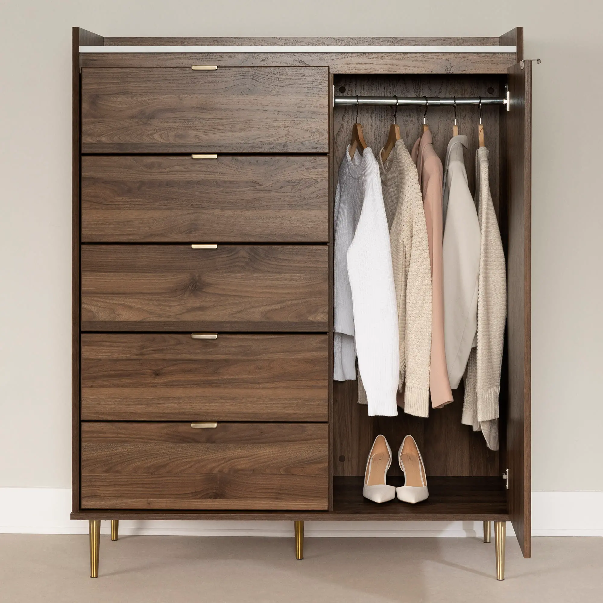 Hype Walnut Brown 5-Drawer Chest of Drawers - South Shore