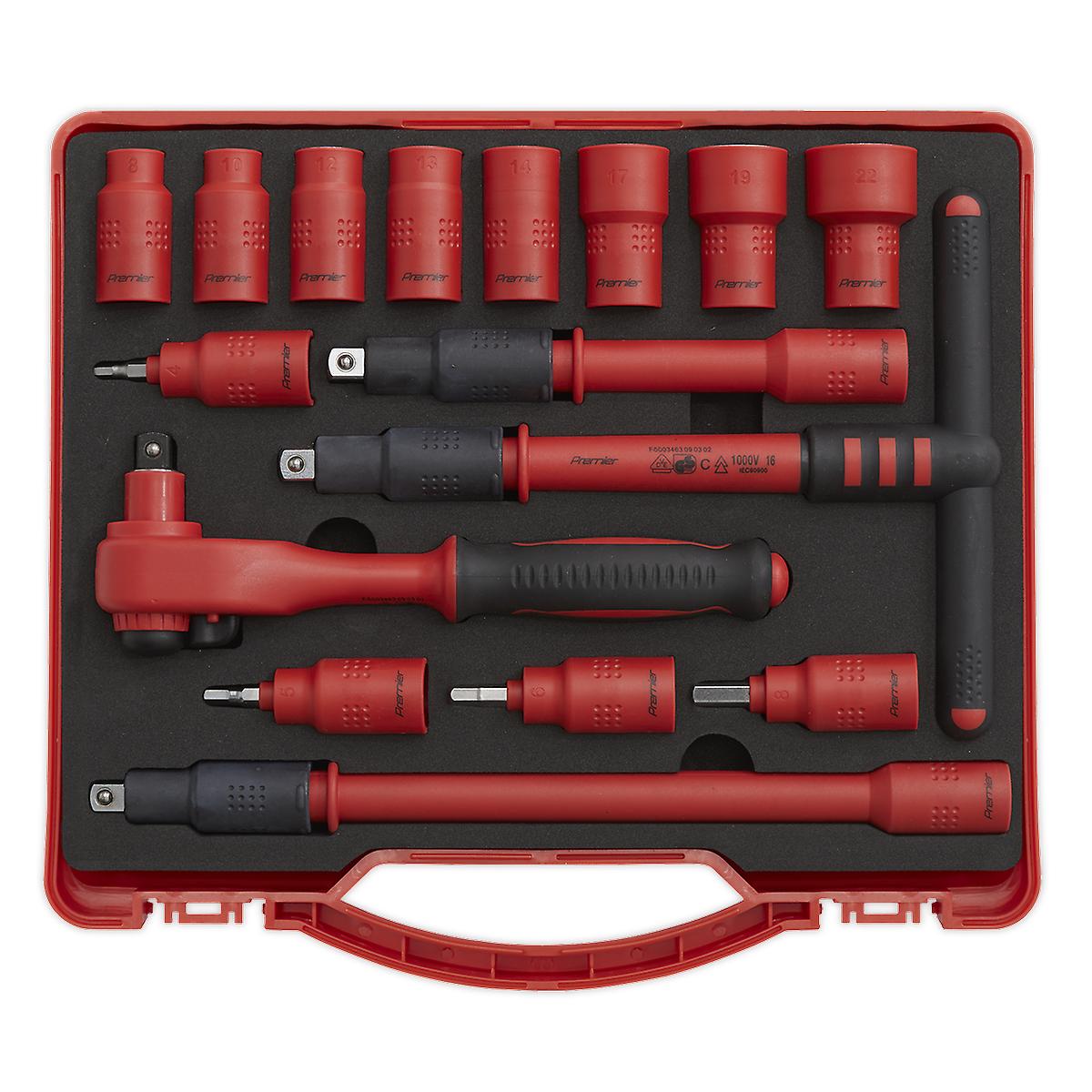 Sealey Ak7940 Insulated Socket Set 16Pc 3/8In Sq Drive 6Pt Walldrive Vde/Tuv/Gs