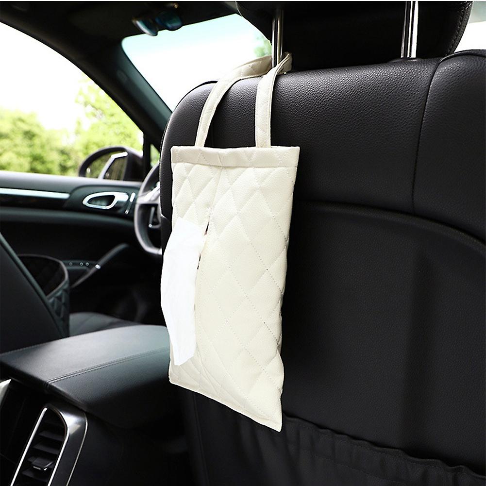 Hanging Car Tissue Holder Case Dispenser Rhombus Pu Leather Multifunctional Backseat Mount Napkin Storage Organizer Pouch Headrest Armrest Paper Stora